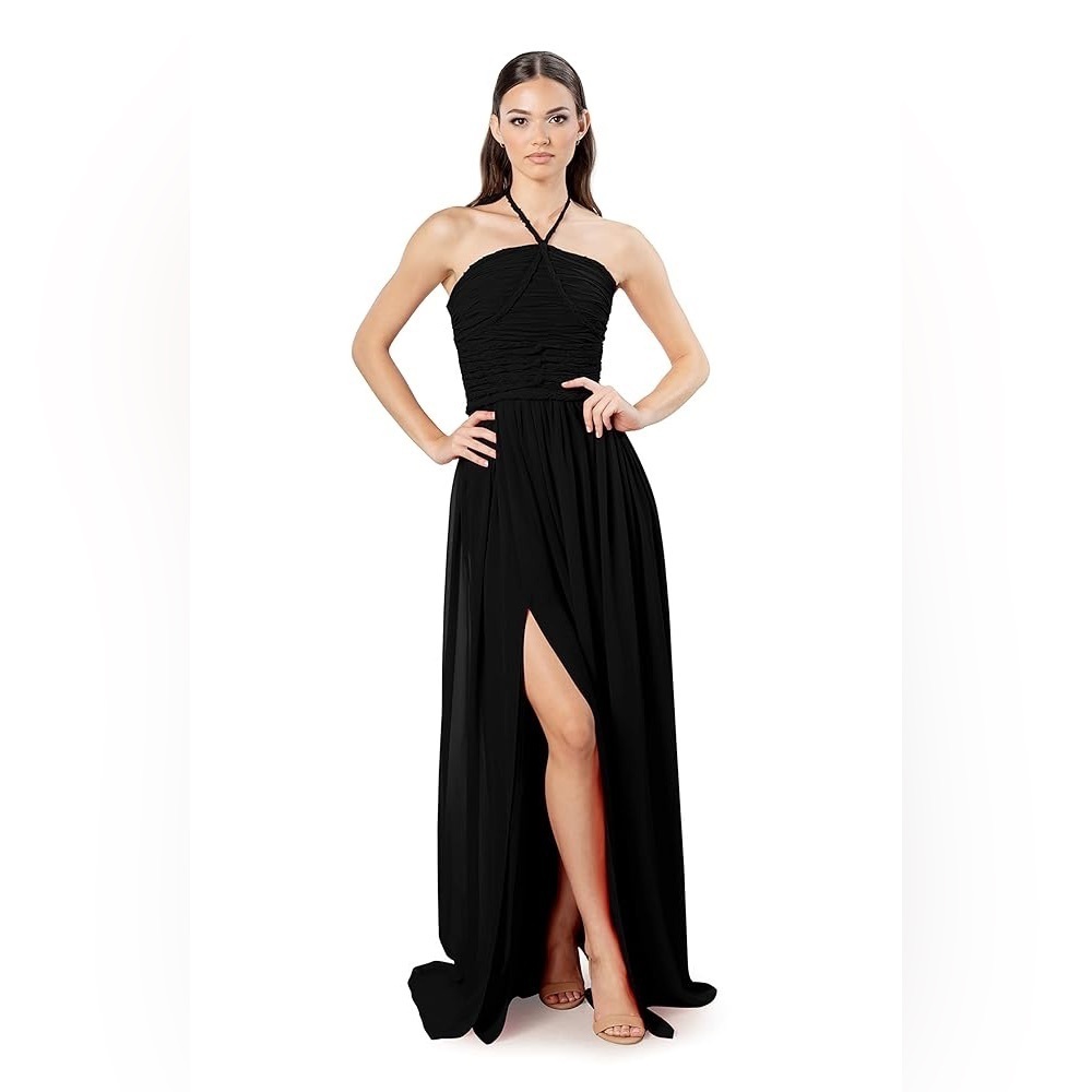 New! Dress The Population Aura Braided Halter Chiffon Maxi Dress 🖤 XS - Picture 2 of 9